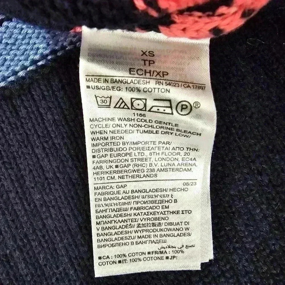 😍 NWOT 😍 Gap 24/7 Split-Hem Cotton Crewneck Sweater, Navy w/ Multi Stripe, XS - Picture 5 of 9